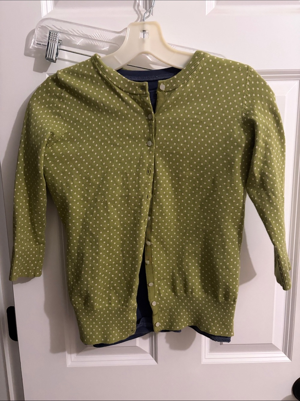 Banana Republic Light Olive Green Polka Dot Cardigan